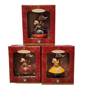 1999 NFL Hallmark Ornaments Broncos Steelers 49ers Chipmunk Football Lot of 3